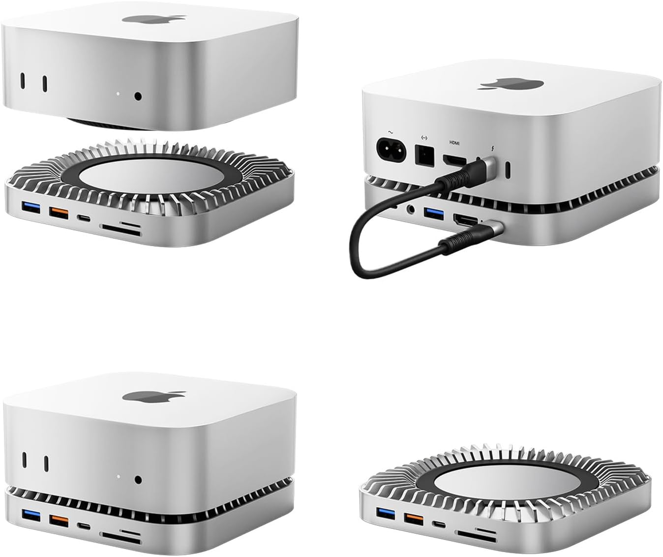 Mac mini M4 Dock, Aluminum Mac mini Stand and HDMI Hub for Mac mini M4 and M4 Pro 2024 with M.2 NVMe/SATA SSD Enclosure, 4K60Hz HDMI,10G USB A/C, 5G USB A*2, USB-C Charge, SD/TF, Audio