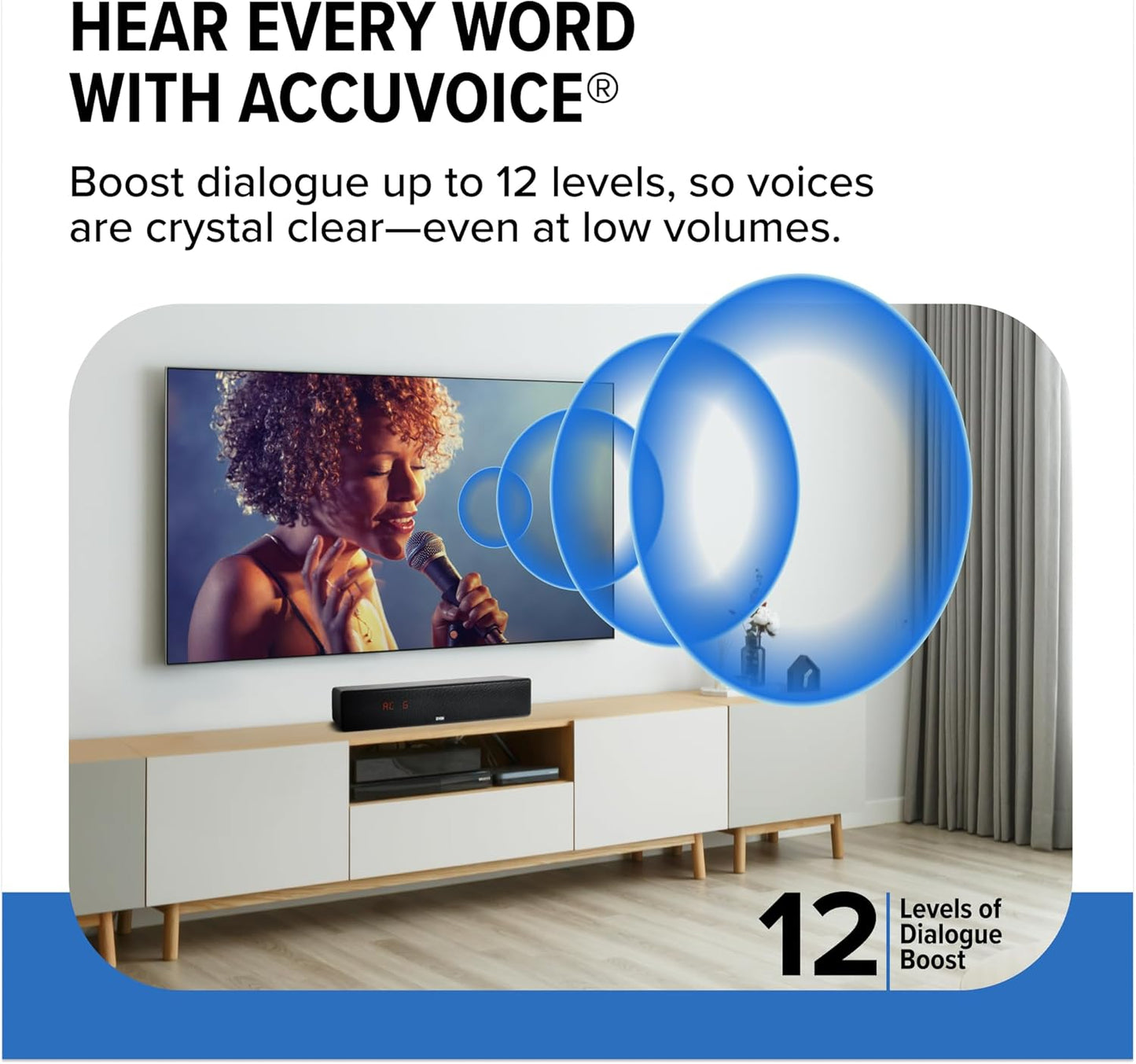 ZVOX Dialogue Clarifying Sound Bar - Patented Hearing Technology, AccuVoice TV Sound Bar with 12 Levels of Voice Boost, 17" Home Theater TV Speakers, Ideal for Smart TVs - AV157 Espresso