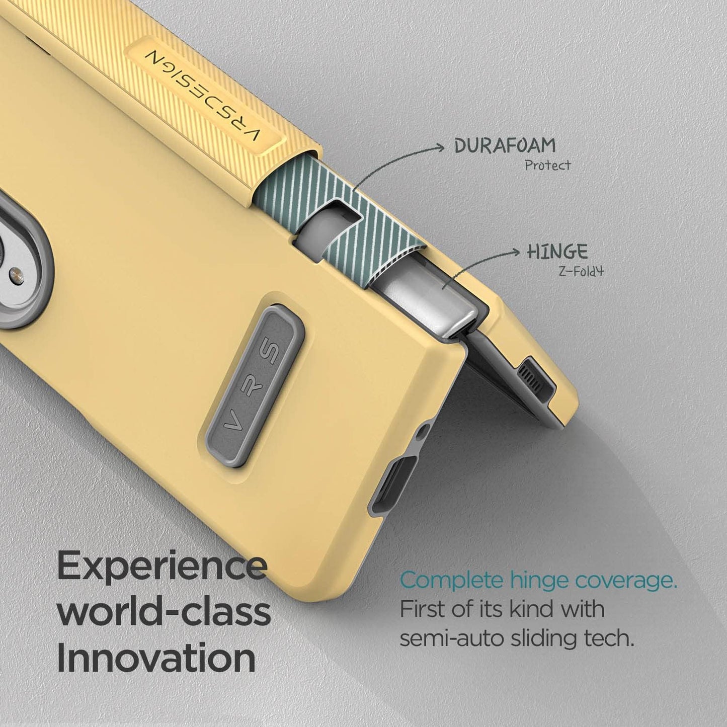 VRS DESIGN Terra Guard Modern for Galaxy Z Fold 4 5G (2022), Premium Modern Neat Style [Anti Scratch Hinge Protection] Case with Tempered Glass Screen Protector (Lemonade)