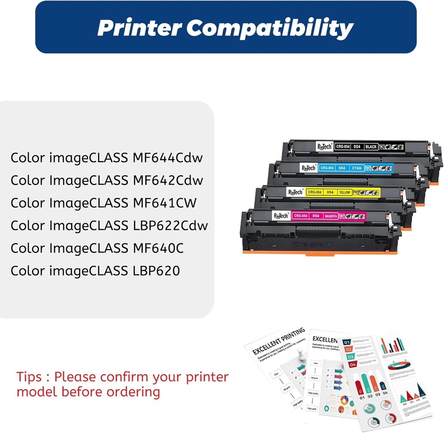 054 MF642cdw Toner Cartridge,Replacement for Canon 054H CRG-054 for Color imageCLASS MF644Cdw MF642Cdw LBP622Cdw MF641Cw Printer,No Fading,No Streak,Black Cyan Yellow Magenta 4 Pack