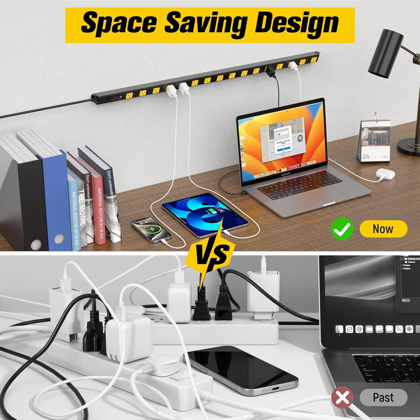 HHSOET 16 Outlet Long Power Strip, 6FT Heavy Duty Power Strip with 4800J Surge Protection, 20a Mountable Wide-Spaced Outlets for Home, Office, Garage & Workshop - ETL Certified