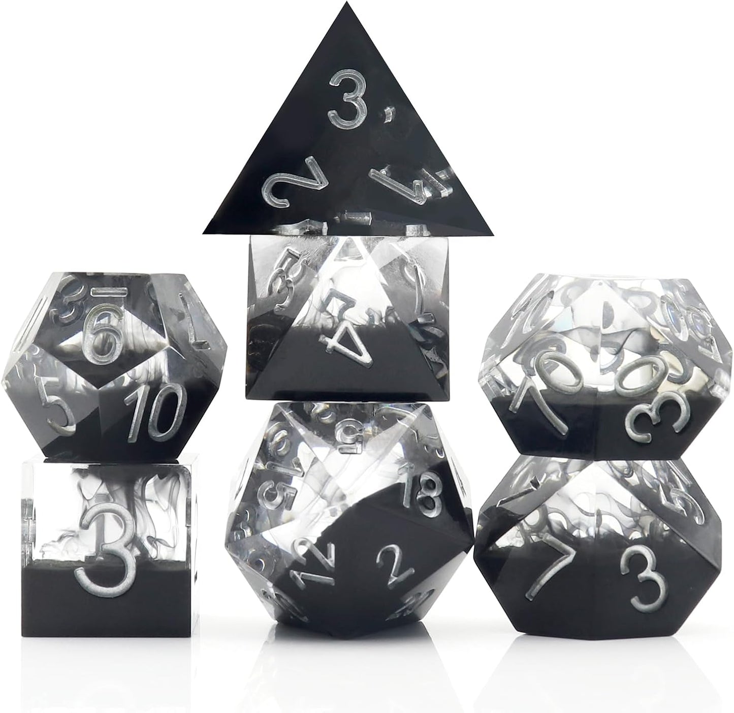 Haxtec Sharp Edge DND Dice Set Black Swirls Resin Dice with Dice Case D&D Dice for RPG Role Playing Games Compatible with Dungeons and Dragons Gifts