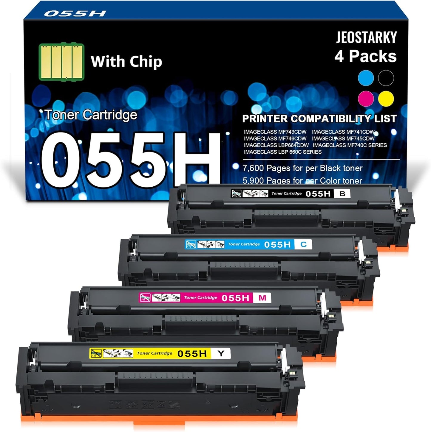 055 High Capacity Toner Cartridge Replacement for Canon 055H 055 Toner Cartridges Set for Canon MF743Cdw Ink Color imageCLASS MF743Cdw MF741Cdw MF741C MF743C Printer (4 Pack)