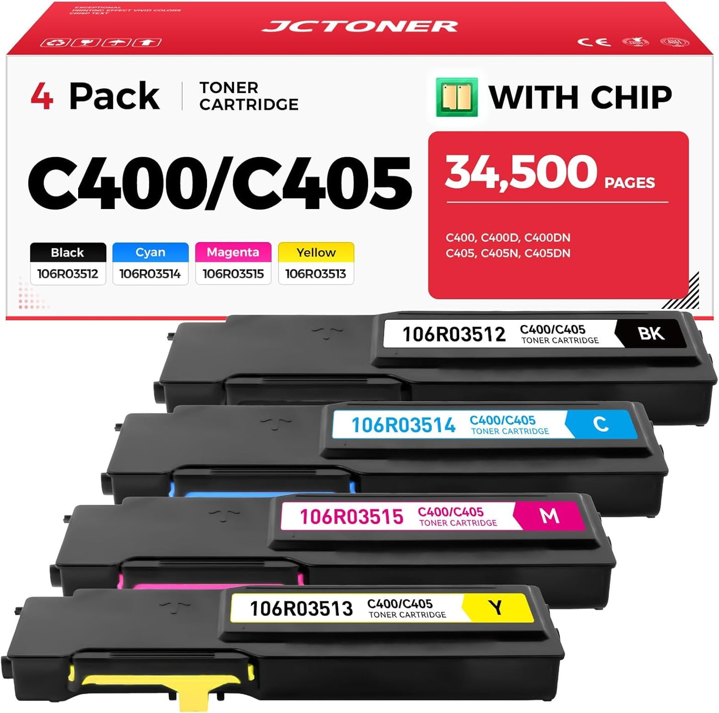 C400 C405 Extra High-Yield Toner Cartridge Set 4-Pack Replacement for Xerox 106R03524 106R03525 106R03526 106R03527 Versalink C400 C405 C400D C400DN C405N C405DN Printer Ink Black Cyan Magenta Yellow