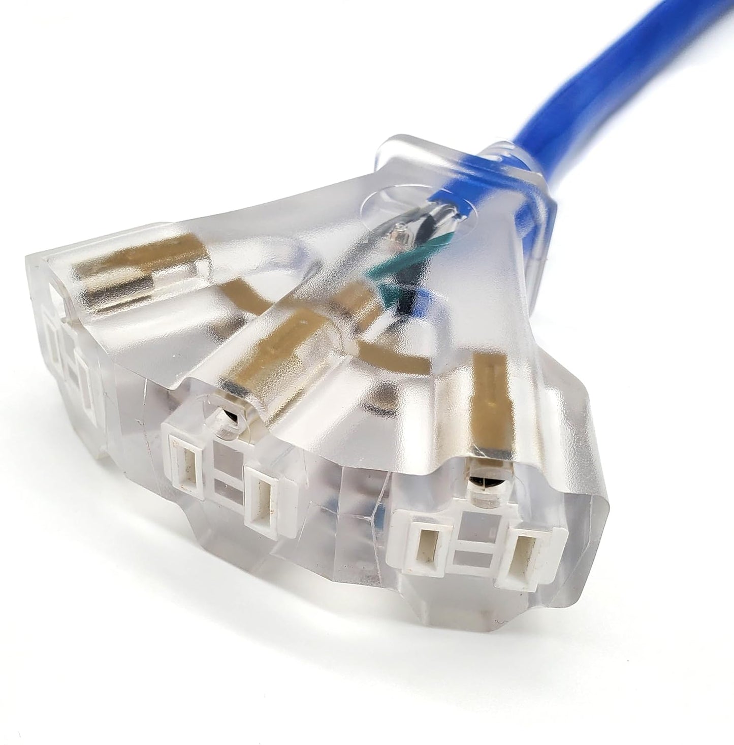 10 ft - 12 Gauge Heavy Duty Extension Cord - Lighted on Both Ends - SJTW Blue - Outdoor Extension_Cord Waterproof 10 ft by Premier Wire - 15 Amp ExtensionCord (10 Foot 12-Awg Power Cord Blue)