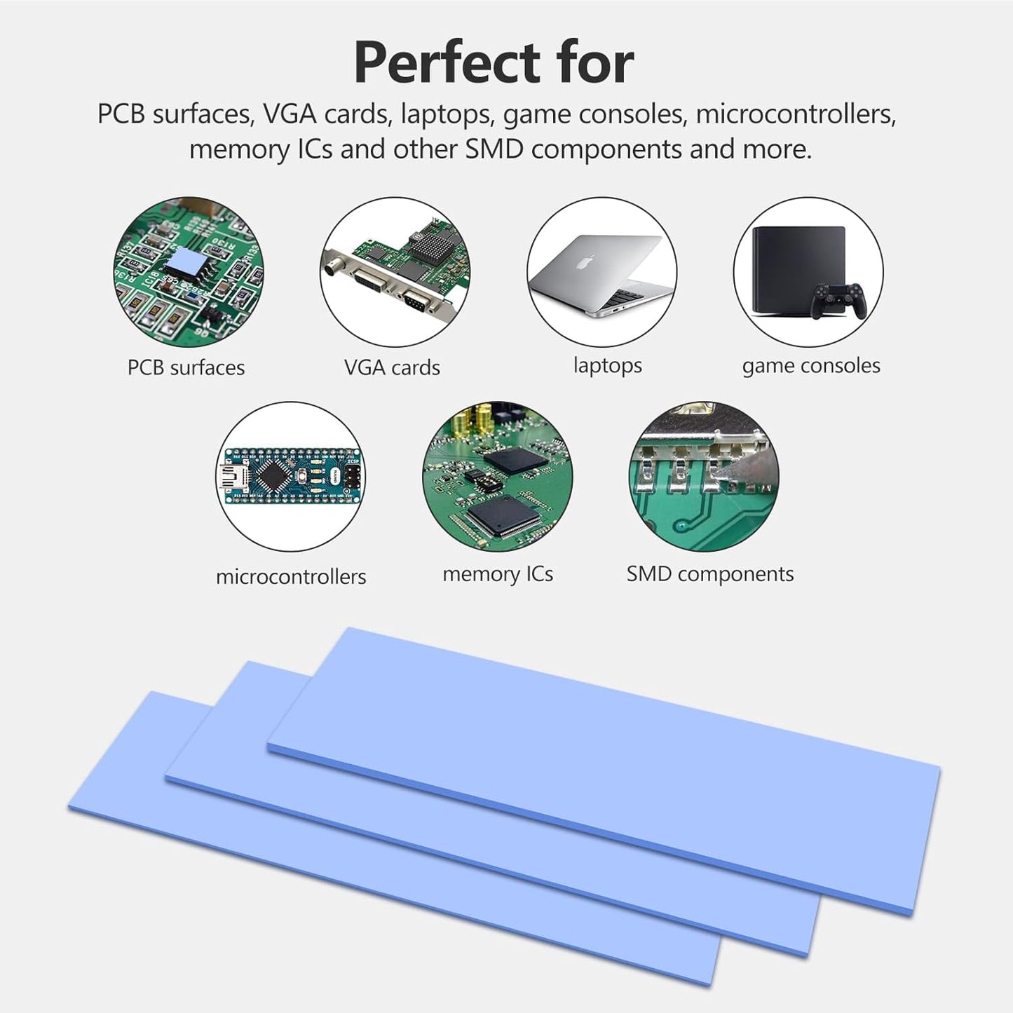 UCEC 30PCS Silicone Thermal Pads GPU, Reusable CPU Thermal Pad GPU Thermal Pads SSD Thermal Pad, Conductive Heatsink 0.5/1.5/ 1mm Thermal Pad for Chip LED IC Heat Conduction, Blue