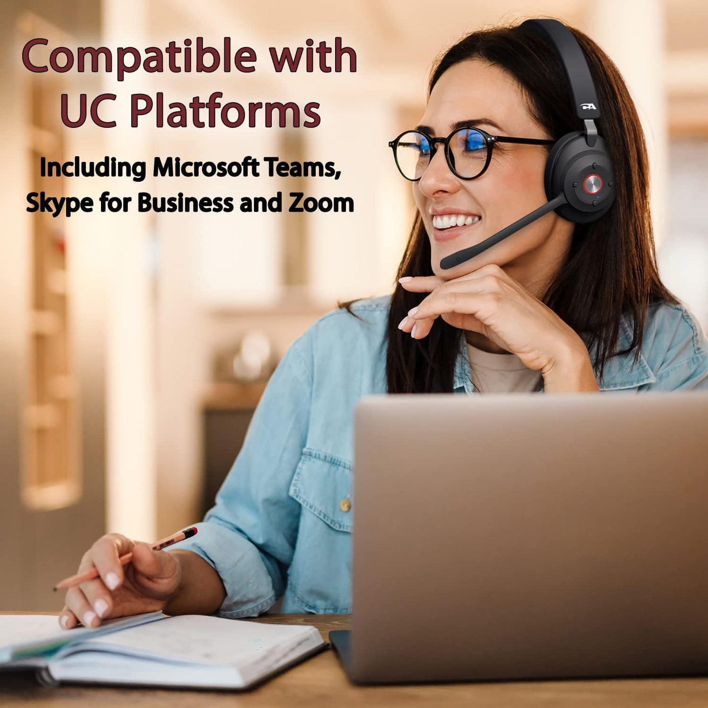 CA Essential Bluetooth Headset (HS-2000BT) – Professional Wireless Headset Optimized for UC Platforms, ANC & ENC technology Ensure Quality Audio for Calls & Music, Earcup Controls, Comfortable