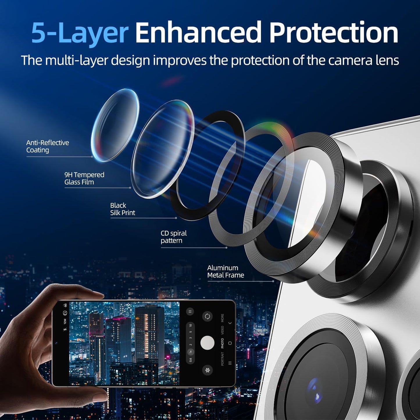 X-it Camera Lens Protector for Samsung S25 Ultra, 9H Tempered Glass, Independent Metal Aluminum Edge Original Protection Design, Suitable for Phone Case, Anti-scratch, Anti-reflective,Silver