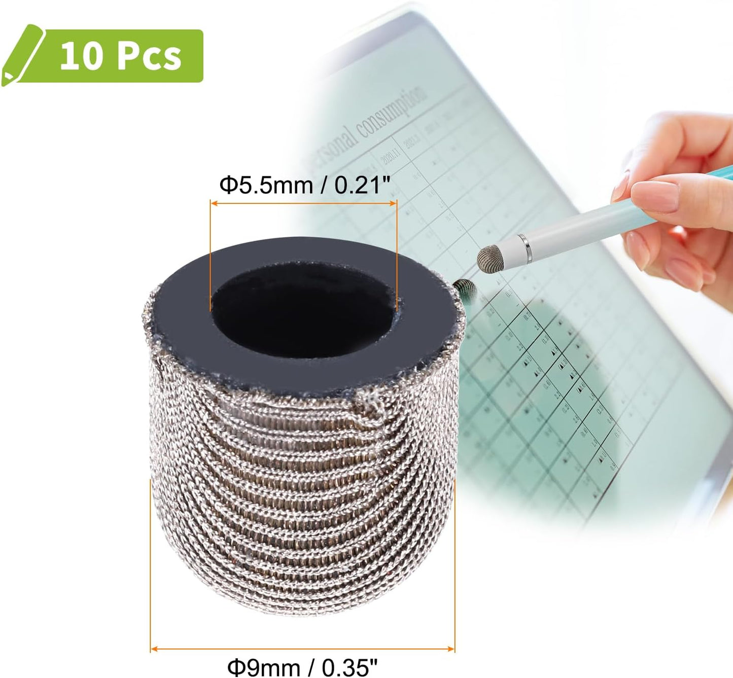 MECCANIXITY 10Pcs Replacement Fiber Mesh Tips for Stylus Pens 9mm Suitable for Capacitive Touch Screen,High Sensitivity,Soft,No Scratch Screen Pen Tip