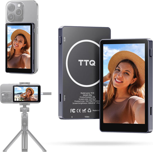 Vlog Selfie Monitor Screen, Magnetic Phone Vlog Selfie Monitor Screen 4K 60fps Bluetooth Remote, Back Camera Monitor for Vlog Live Stream TikTok, Compatible with iPhone & Android