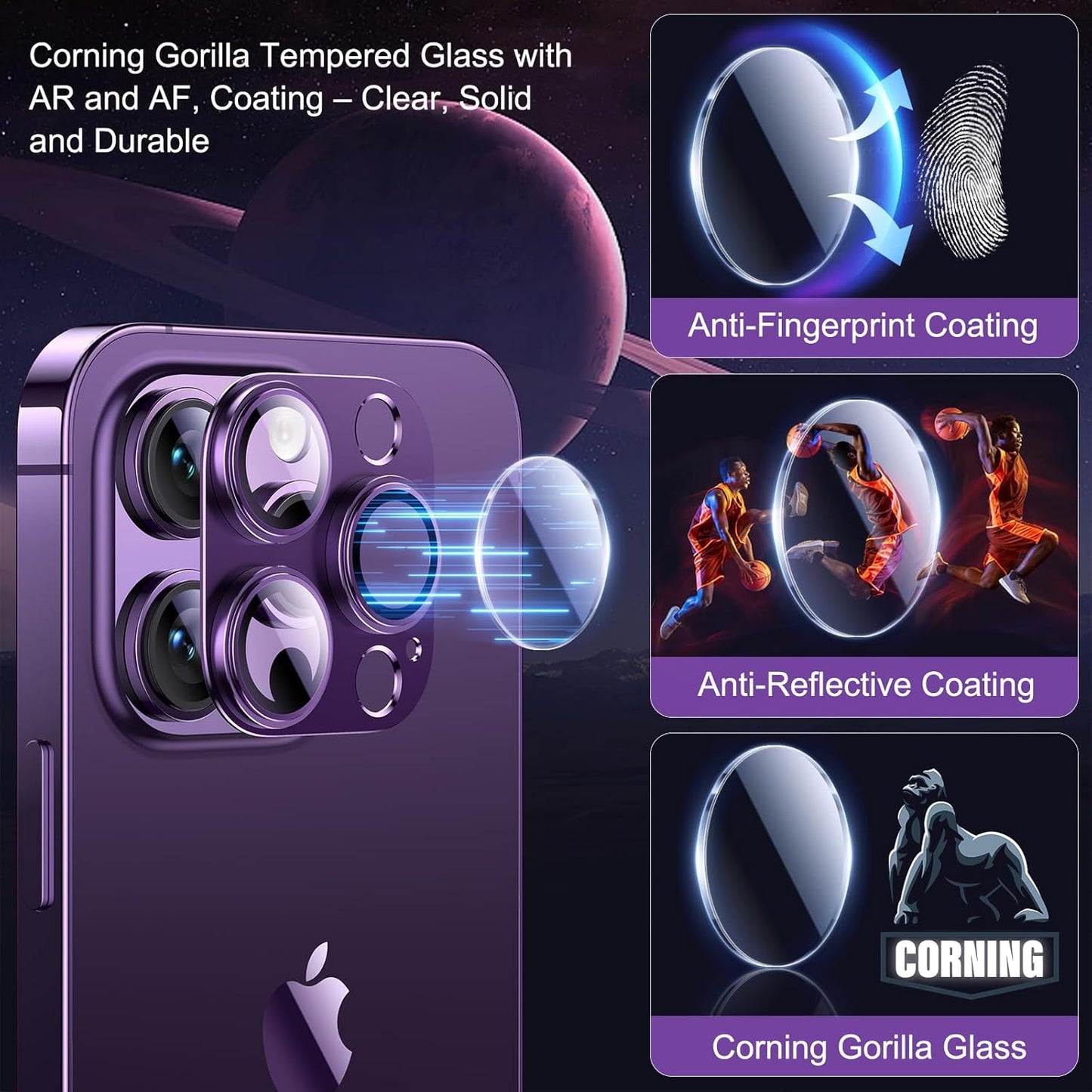 Esanik 2023 Upgrade 2 Pack for iPhone 14 Pro/iPhone 14 Pro Max Camera Lens Protector, Aluminum Alloy Metal matte Case Tempered Glass Camera Screen Cover, Scratch Resistant Case Friendly (Purple)