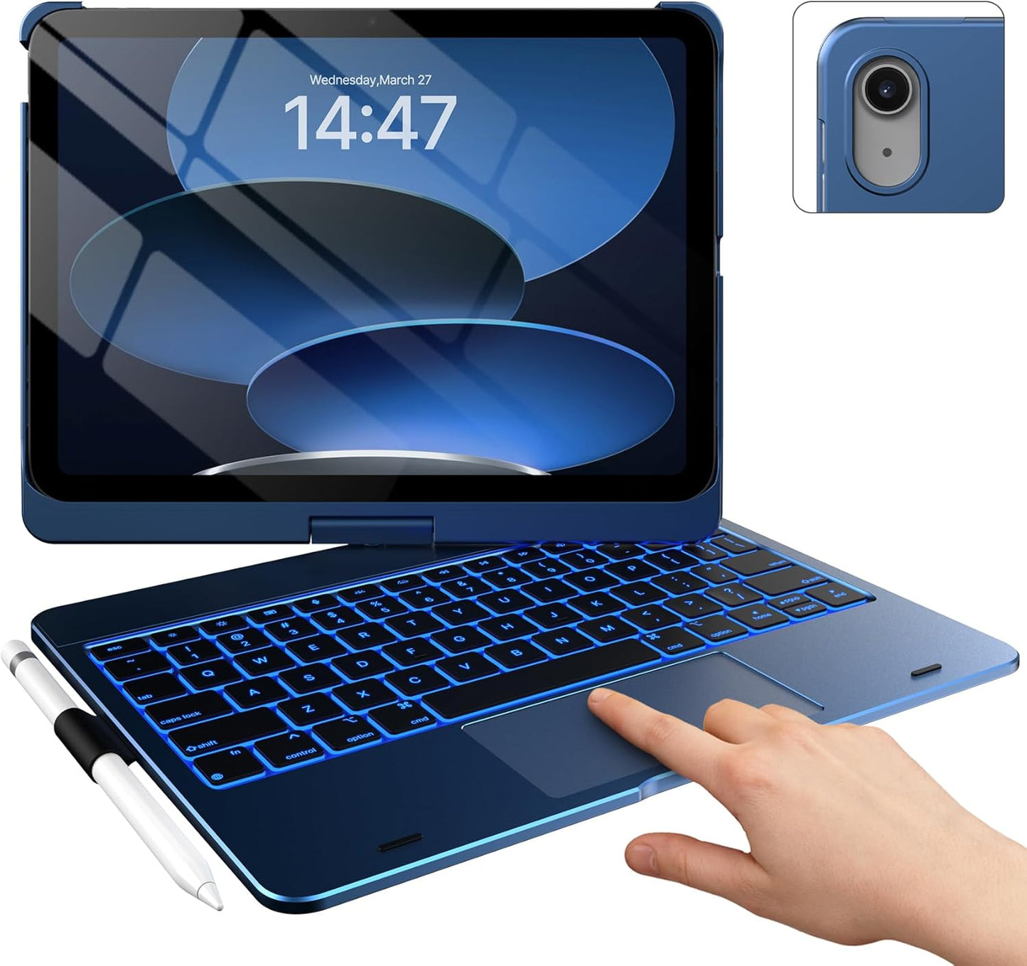 typecase Touch iPad 10th Generation Case with Keyboard (10.9", 2022) and iPad A16 (11th Gen, 2025) – 360° Rotatable, 11-Color Backlit, Multi-Touch Trackpad, Thin & Light (Midnight Blue)