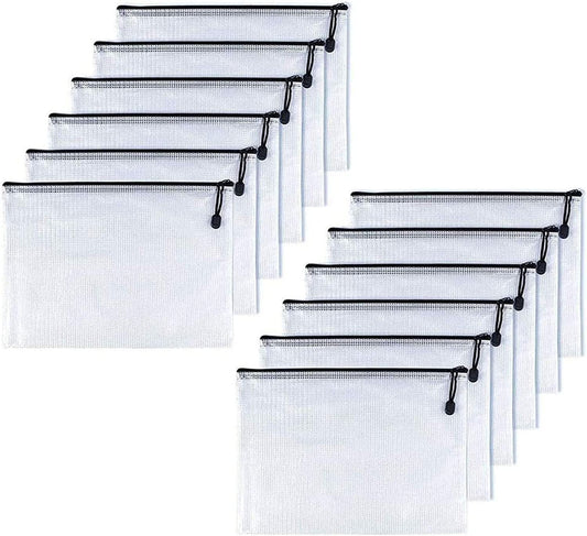 Oaimyy-B4(11.5"x 15",12 Pcs),Plastic Mesh Zipper Pouch Document Folders Bag & Zipper-Waterproof Zip File Folders for School Office Supplies, Travel,Puzzles Games Organizing Storage-Black