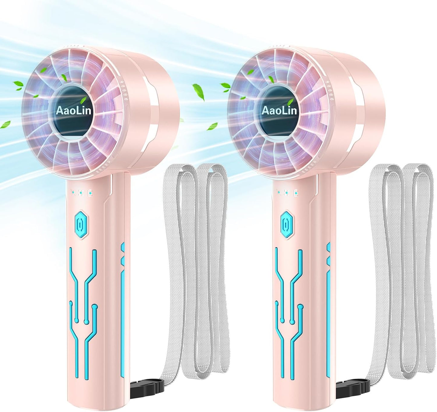 2pcs Portable Handheld Turbo Fan with 7000rpm High-Speed Motor USB Rechargeable Cooling Personal Fan 4-Speed, 4-16H Runtime, with Lanyard for Outdoor Travel, Women, Kids, Summer Gift