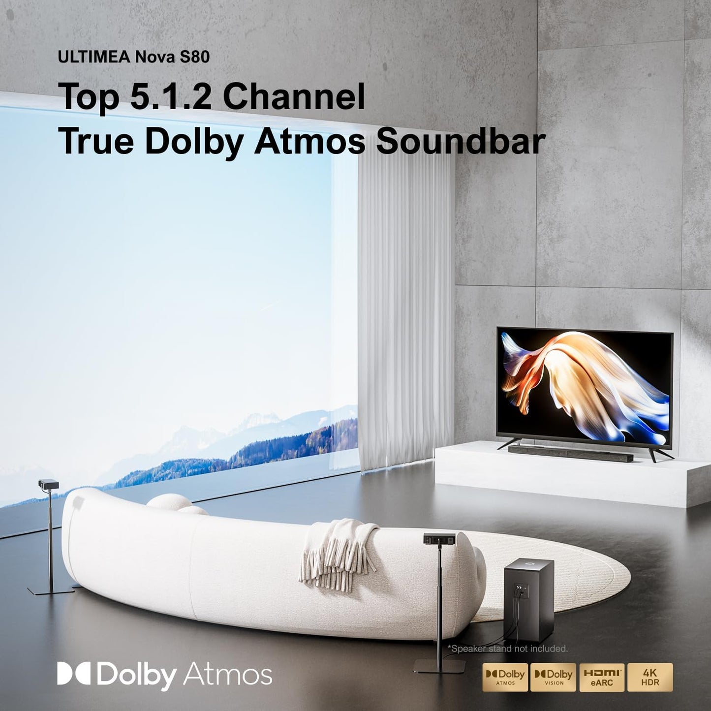 ULTIMEA 5.1.2 Dolby Atmos Soundbar with 8" Wireless Subwoofer, Upward-Firing Drivers, Home Theater Surround Sound System for TV, 4K HDR, Nova S80 (2025 Upgraded Speakers)