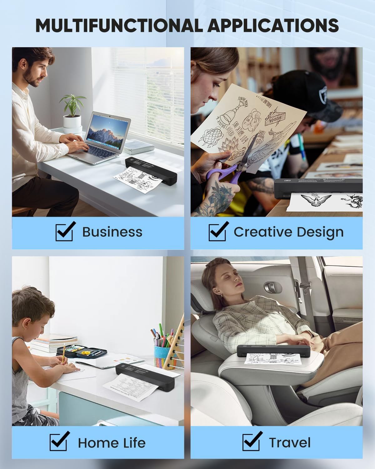 Saker Wireless Thermal Mobile Printer - Inkless, Portable Printer, Supports 8.5" X 11" US Letter & A4 Size, Compatible with Phone & Laptop - Ideal for Home, Car, Office & Travel