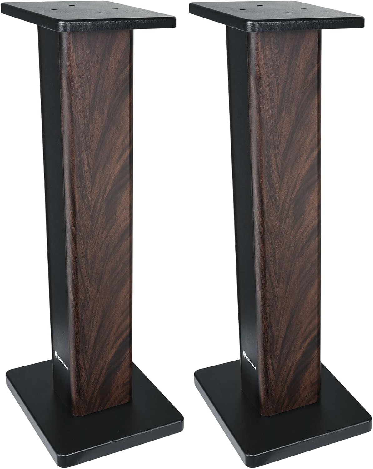 Rockville Pair RHT28D 28" Bookshelf Speaker Stands, Dark Wood Grain, 60 lbs Capacity, Sand-Fillable Design, Dual Platform Sizes, Anti-Slip Pads, for Home Theater and Studio Monitors