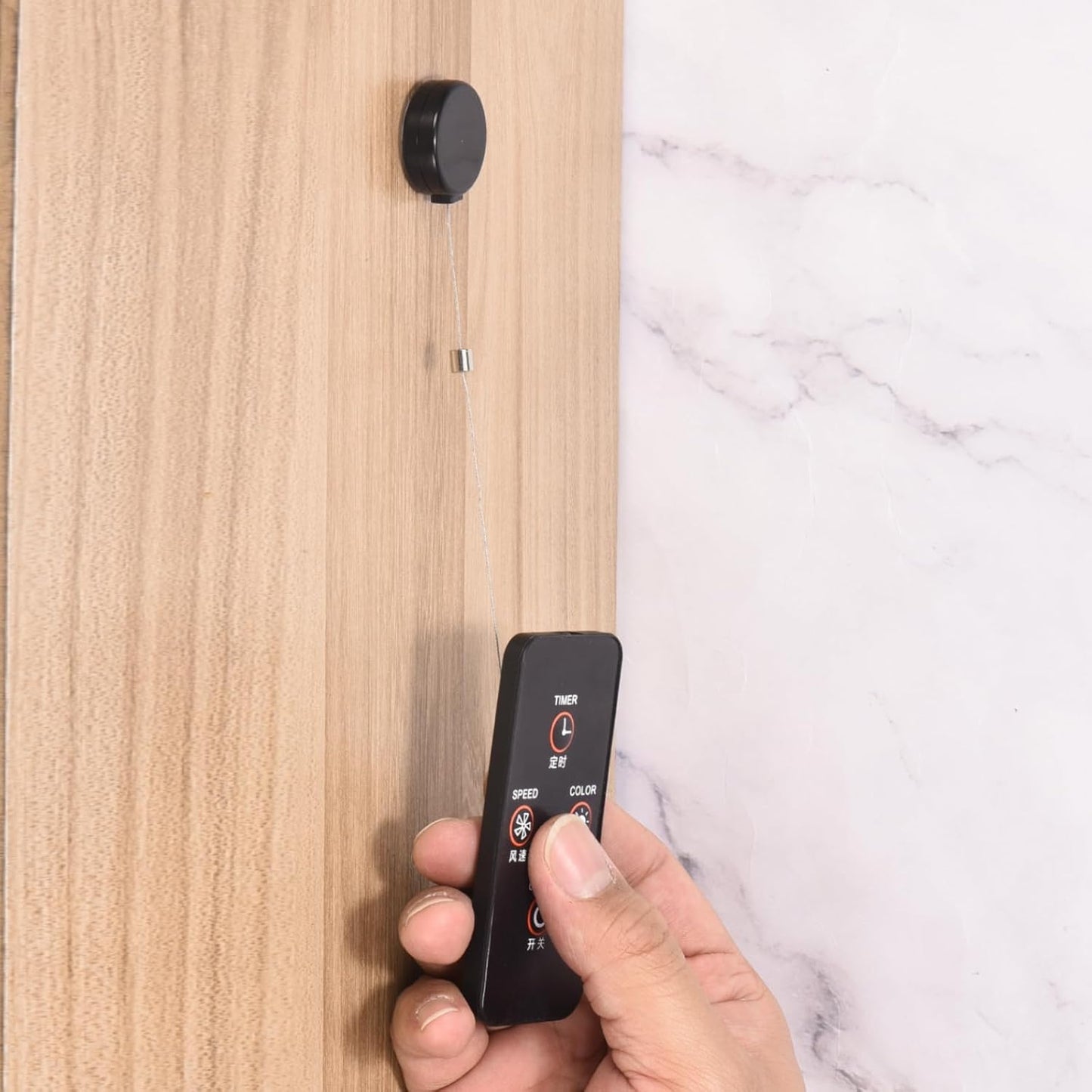 MECCANIXITY 3.3ft Retractable Cable Lock with Square Patch Remote Control Security Lock with Adjustable Cord Tether Anti Theft for Laptop, TV, 150 G, Black, 4 Pack