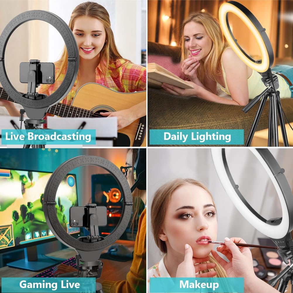 Sensyne 14" Ring Light with Tripod Stand, LED Circle Light with Phone Holder, for Photo Selfie, Video Recording, Zoom Meeting