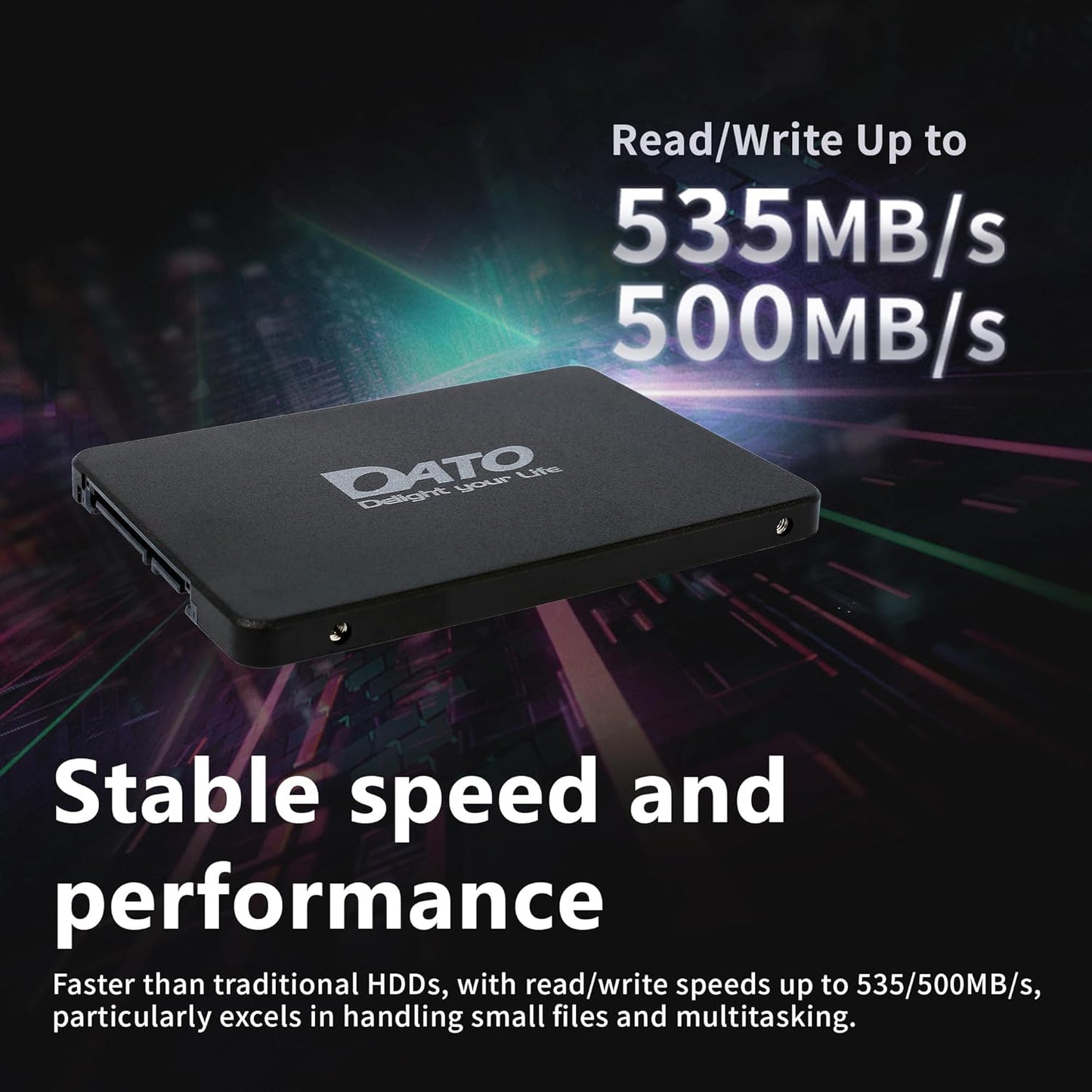 DATO 1TB SSD 2.5" SATA III Internal Solid State Drive, 3D NAND, SLC Cache, Up to 535/500 MB/s, Compatible with Laptop & PC Desktop