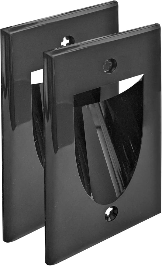 BestMounts - 2 Pack Inner Nose Behind Wall Cable Management TV Cord Hider for Wall Mounted TV - Single Gang Low Voltage Recessed Wall Plates Cable Pass Through for Wires, HDTV, HDMI (Black)