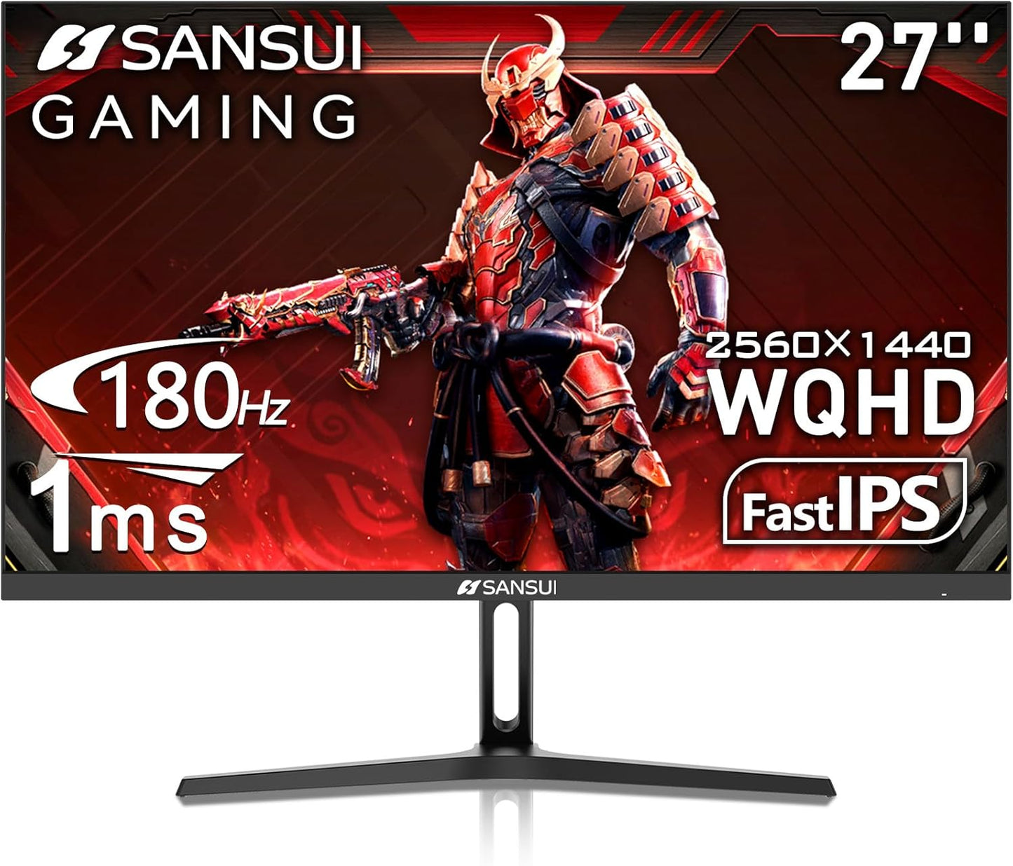 SANSUI 27 Inch WQHD 2560 x 1440 IPS Gaming Monitor, 180Hz 1ms Computer Monitor, DP 1.2 x2 | HDMI 2.0 x2 | VESA Mount, 120% sRGB HDR Eye Care Metal Stand (DP Cable Included)