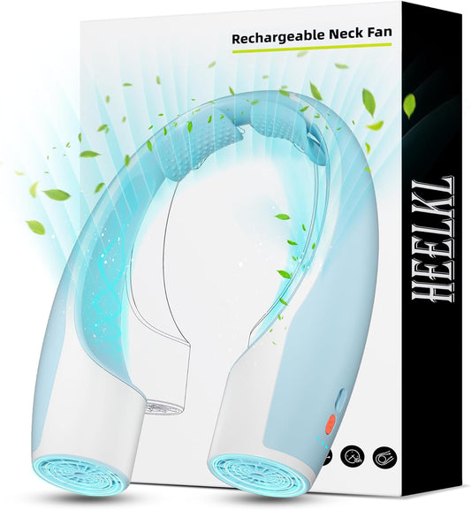 AI Neck Fan, 4 Speeds Adjustable Portable Personal Fan Rechargeable, 4000 mAh Battery Faster Cooling Wearable Fan, Ultra Quiet for Home, Office, Travel, Outdoor - White Blue