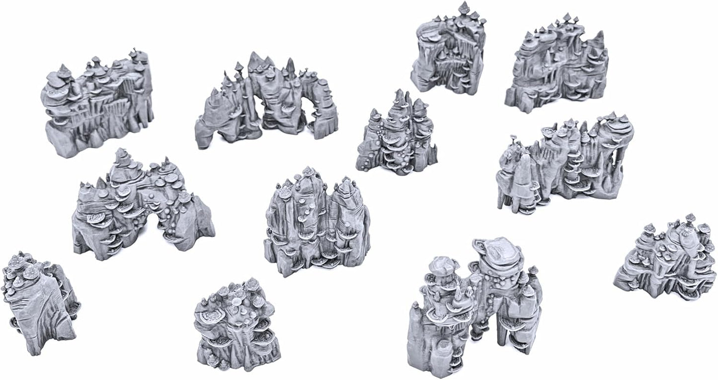 Shroom Grotto Walls by Printable Scenery, 3D Printed Tabletop RPG Scenery and Wargame Terrain 28mm Miniatures