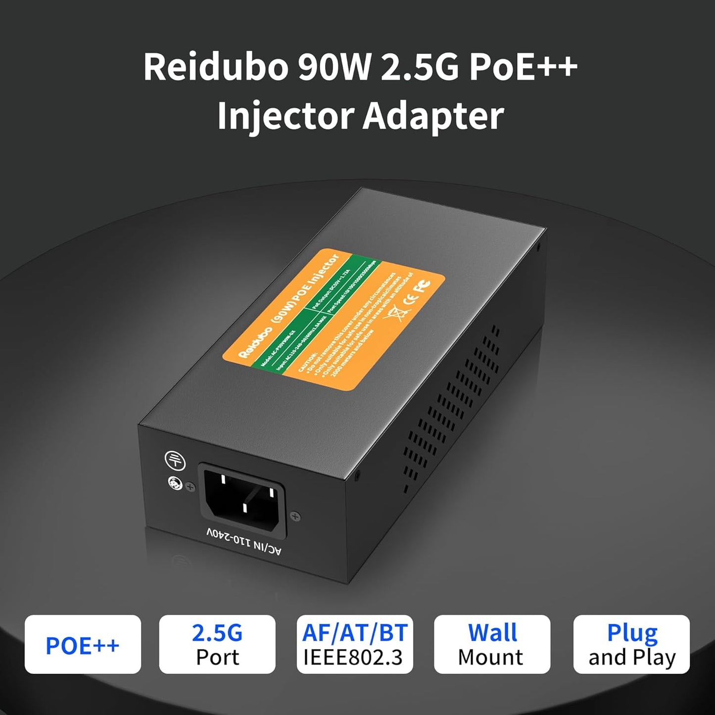 2.5Gb PoE Injector Adapter 90W, IEEE 802.3bt/at/af Compliant, Converts Non-PoE to PoE Network, 100/1000/2500Mbps RJ45, Up to 328 ft, Plug & Play (90W)