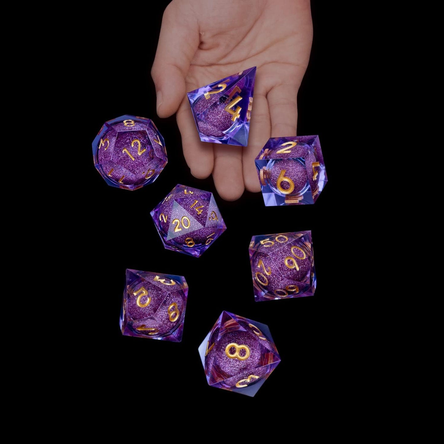 ARUOHHA DND Liquid Core Dice, 7pcs Resin Sharp Edged Dice Set RPG Translucent Polyhedral D and D Dice, Role Playing Dice Set D20 D12 D10 D8 D6 D4 with Gift Box