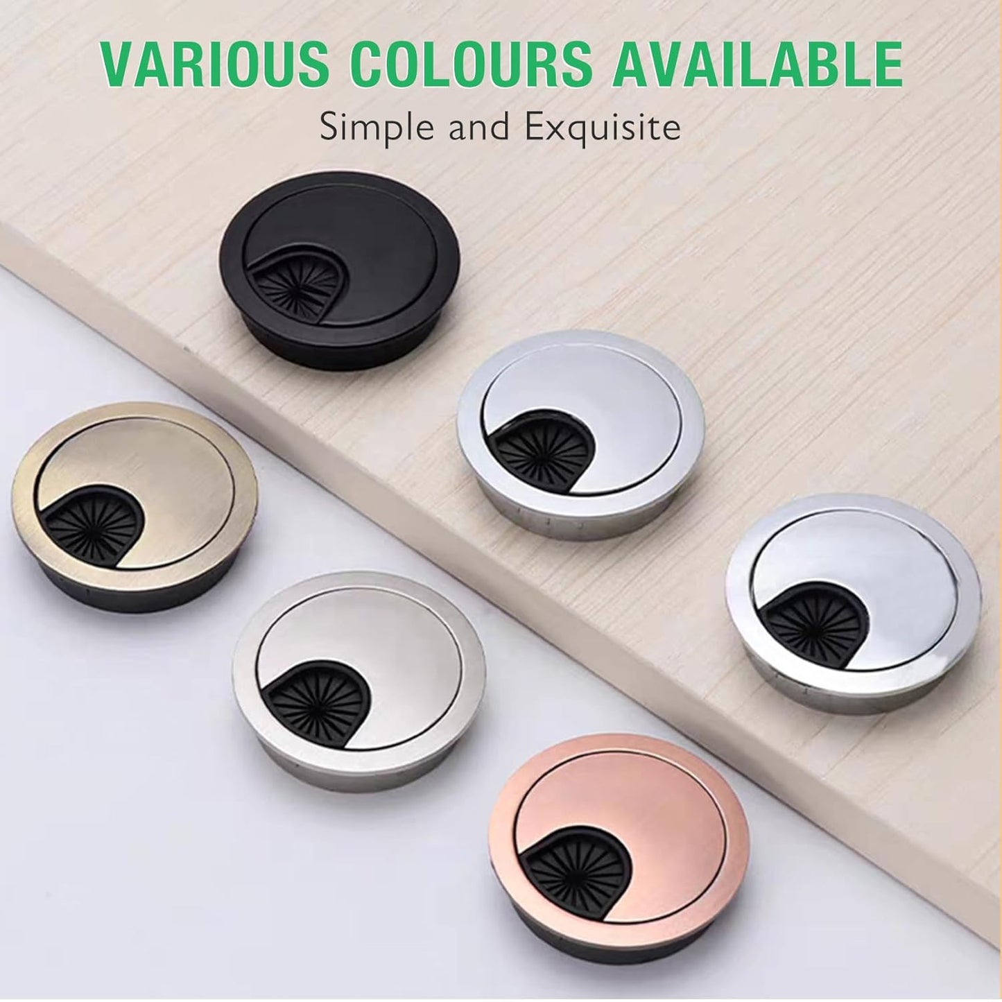 2 Pcs Desk Grommet 2" / 50 mm, Desk Cord Hole Cover, Cable Grommet Metal Zinc Alloy Materilal, Desk Hole Grommet for Home & Office Pc, Detachable Cable Cord Organizer-Brushed Silver