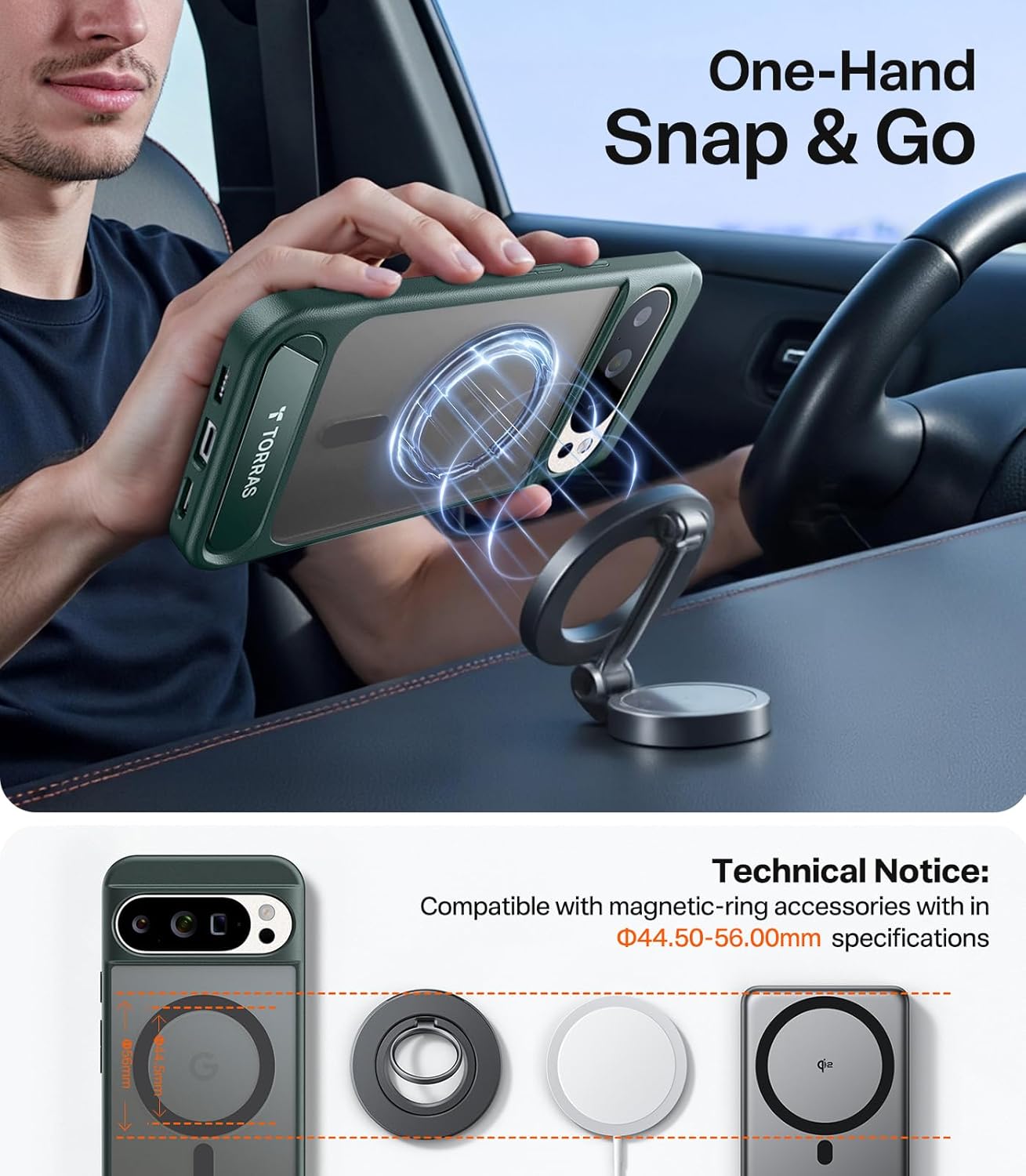 TORRAS Magnetic & Stand for Google Pixel 10 Pro XL Case, Fit for MagSafe, Military Grade Drop Protection, Slim Fit for Google Pixel 10 Pro XL Phone Case with Sturdy Kickstand, Translucent Matte Green