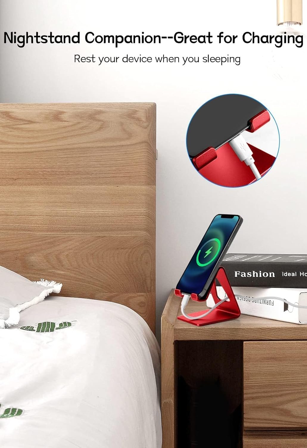 Desk Cell Phone Stand, Phone Holder, Aluminum Mobile Phone Cradle Dock for iPhone 14 13 12 pro 11 X Xs max 8 7 6 6s Plus SE 5 5s SE Samsung, All Smart Phones, Red