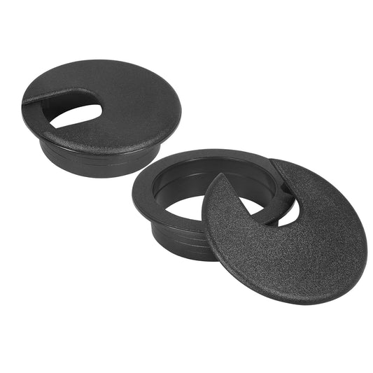 2" Black Desk Grommet, JTemgle Plastic Cable Hole Cover Computer Table Cord Wire Organizer Caps Desktop Cord Management for Home Office TV Stands Tabletops, 2 Pieces