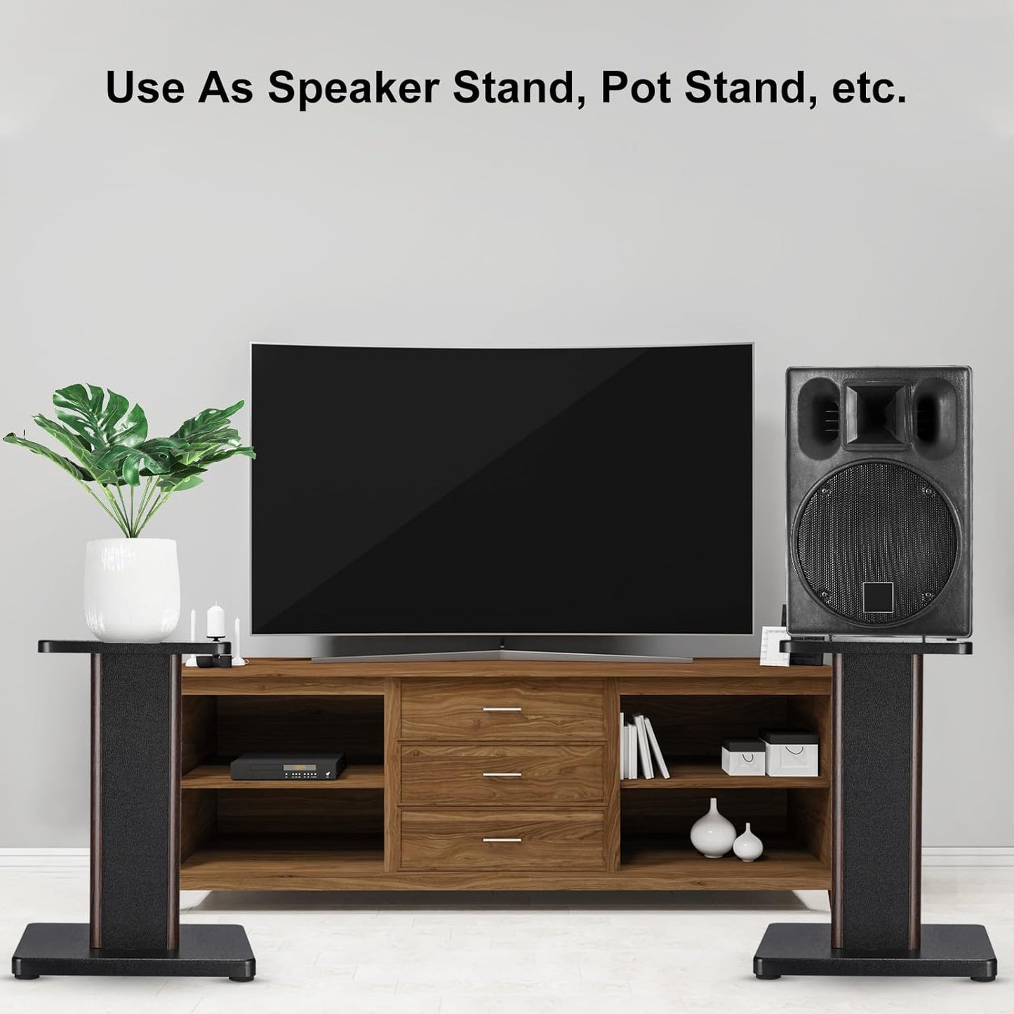 MECCANIXITY Wood Speaker Stands, 2 Pack 19.7 Inch (50cm) Universal Speaker Stand Hollowed Bases Enhanced Audio Listening for Home Theaters Cinema