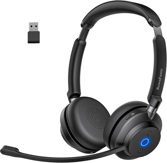Wireless Headset with Mic for Work, Bluetooth 5.3, Advanced Noise Reduction Microphone, & HD Microphone & HiFi Stereo & Ultra Lightweight Comfortable Bluetooth Headphones for PC, Laptop, Phone,Zoom