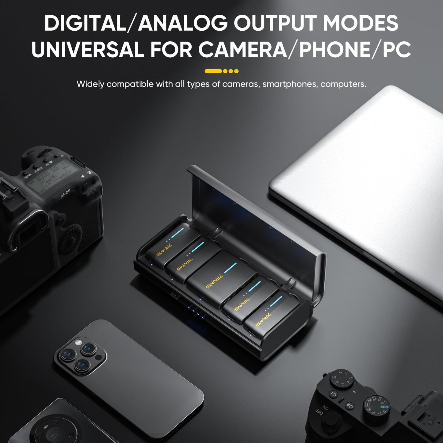 7RYMS iRay DW40 4-Channel Wireless Microphone for Cameras, Camcorders, iPhones, Android Phones, Wireless Lavalier Microphone -Noise Canceling, 656ft Range, 12.5H Working, Lav Mic for Video Recording