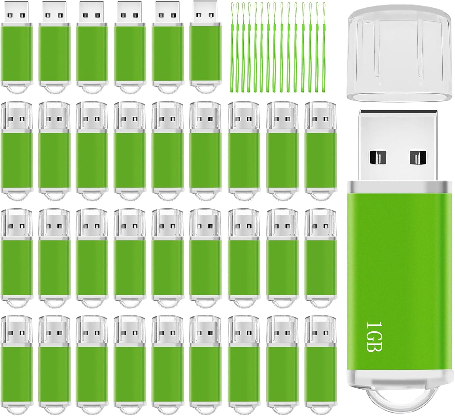 1GB Flash Drive 50 Pack USB 2.0 Flash Drives USB Bulk Thumb Drive Memory Stick Fat 1GB Jump Drives Multipack with Lanyard (Green 50 Packs 1 GB)