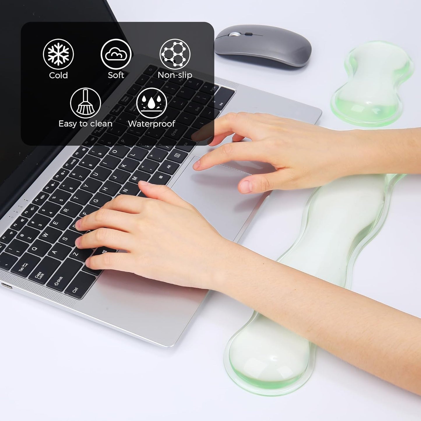 Gel Wrist Rest for Keyboard and Mouse, Wrist Rest for Keyboard, Mouse Wrist Support, Pain Relief, Cool Touch, Non-Skid, Mouse Wrist pad
