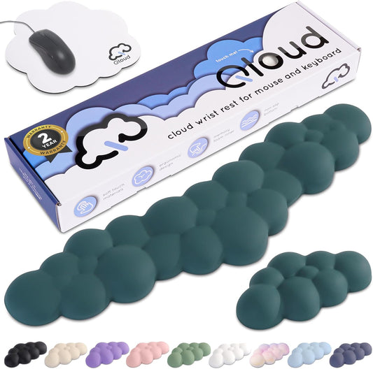 Qloud Cloud Wrist Rest Keyboard Wrist Rest for Computer Keyboard Pad, Cloud Keyboard Wrist Rest, Wrist Pad for Keyboard, Memory Foam, Non Slip Base, Comes with Mouse Pad - Dark Teal