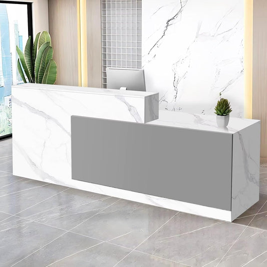 Reception Desk with Counter Modern Checkout Counter with Lockable Drawer Keyboard Tray Receptionist Desk for Office Salon Reception Table G Right 63inch/160cm