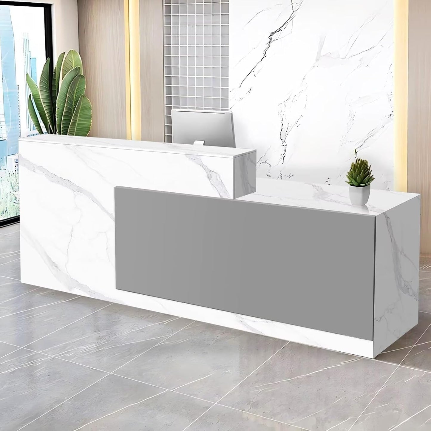 Reception Desk with Counter Modern Checkout Counter with Lockable Drawer Keyboard Tray Receptionist Desk for Office Salon Reception Table G Right 47inch/120cm