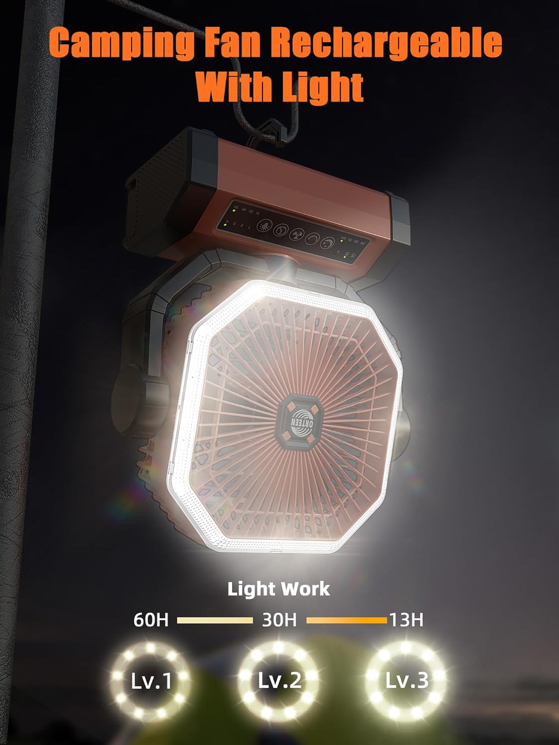 Battery Powered Fan - 9-Inch Rechargeable Fan Portable, 20000mAh(60Hrs) Camping Fans for Tent, Auto Oscillation Cordless, Tent Fans for Camping with Remote/light, 4 Speeds, 4 Timing, Outdoor