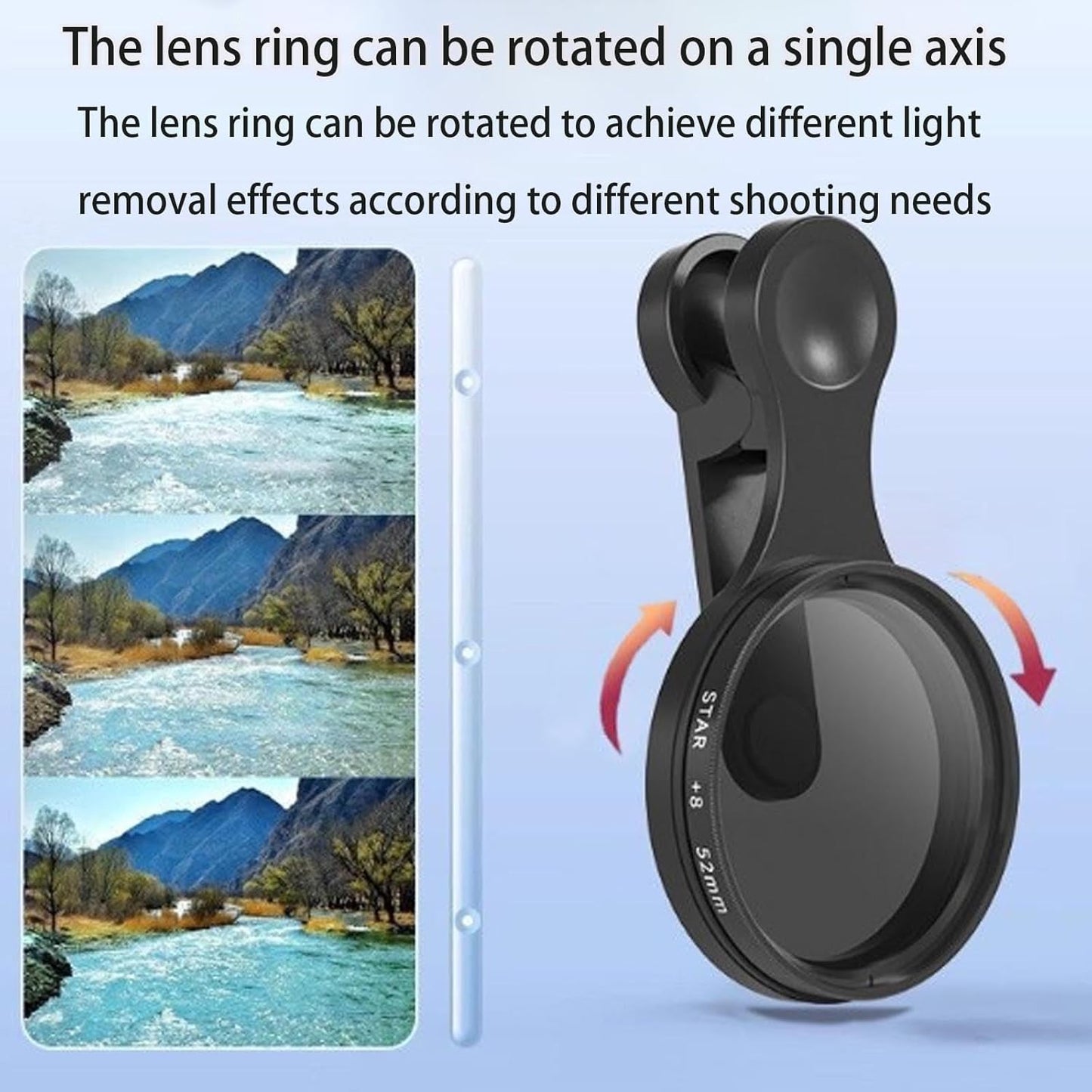 Sightfelt 52mm Clip-0n CPL Phone CameraLens Filter Kit, Circular PolarizerPolarizing Filter Compatible with Mostcell Phones, 2025 New Polarizerpolarizing Filter with Cleaning Cloth and Case Box(3pcs