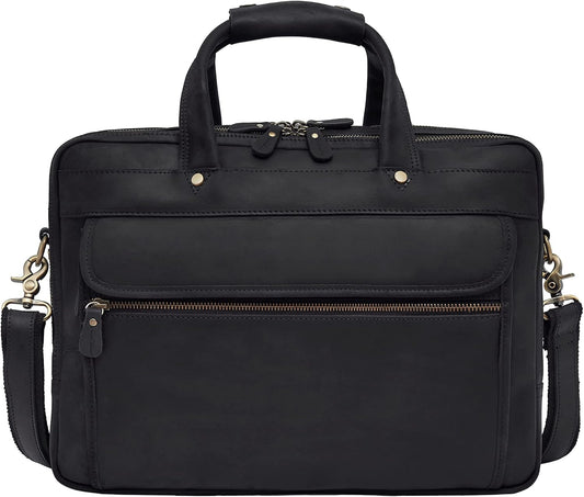 Luxorro Professional Leather Briefcase for Men with YKK Zippers – TSA-Friendly, Fits 17" Laptop, Handcrafted Full-Grain Leather, Ideal Executive Gift (Black)