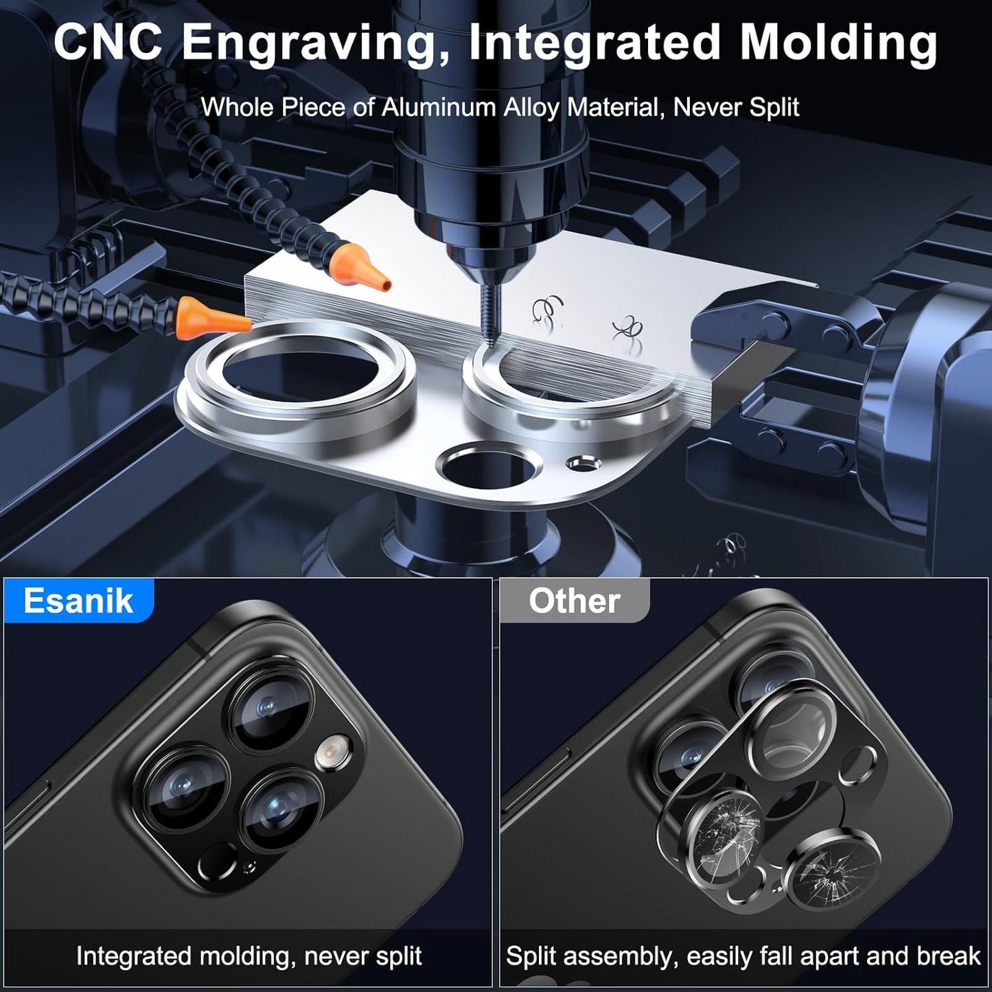 Esanik Upgrade 2 Pack for iPhone 16 Pro/iPhone 16 Pro Max Camera Lens Protector, Aluminum Alloy Metal matte Case Tempered Glass Camera Screen Cover, Scratch Resistant Case Friendly (Black Titanium)