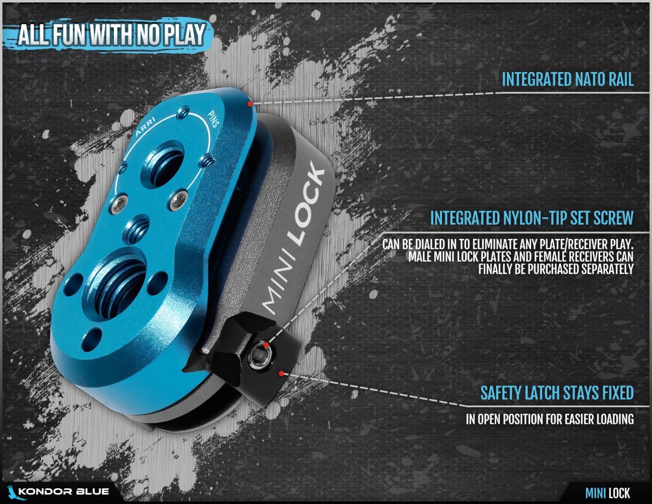 KONDOR BLUE | Mini Lock Quick Release Plates for Camera Monitors, Arms, Accessories, Microphones, Key Lights | Quickly and Securely Attach and Detach Accessories on Your Cinema Rig | Blue