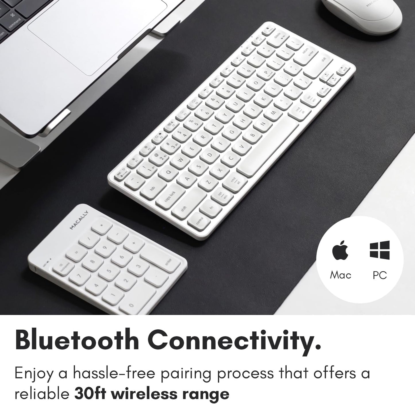 Macally Bluetooth Number Pad for Laptop, Apple, Mac, iMac, MacBook Pro/Air, Ipad, Windows PC, Tablet, or Desktop Computer - Rechargeable 18 Key Wireless Numeric Keypad - White Bluetooth 10 Key Numpad