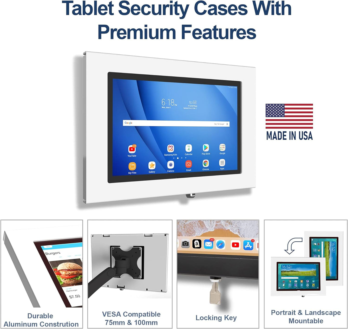 TABcare Locking Anti-Theft Metal Case for Samsung Galaxy TAB A 9.7" Tablet for Kiosk, POS, Store, Show Display, Time Clock (TAB A 9.7, White)