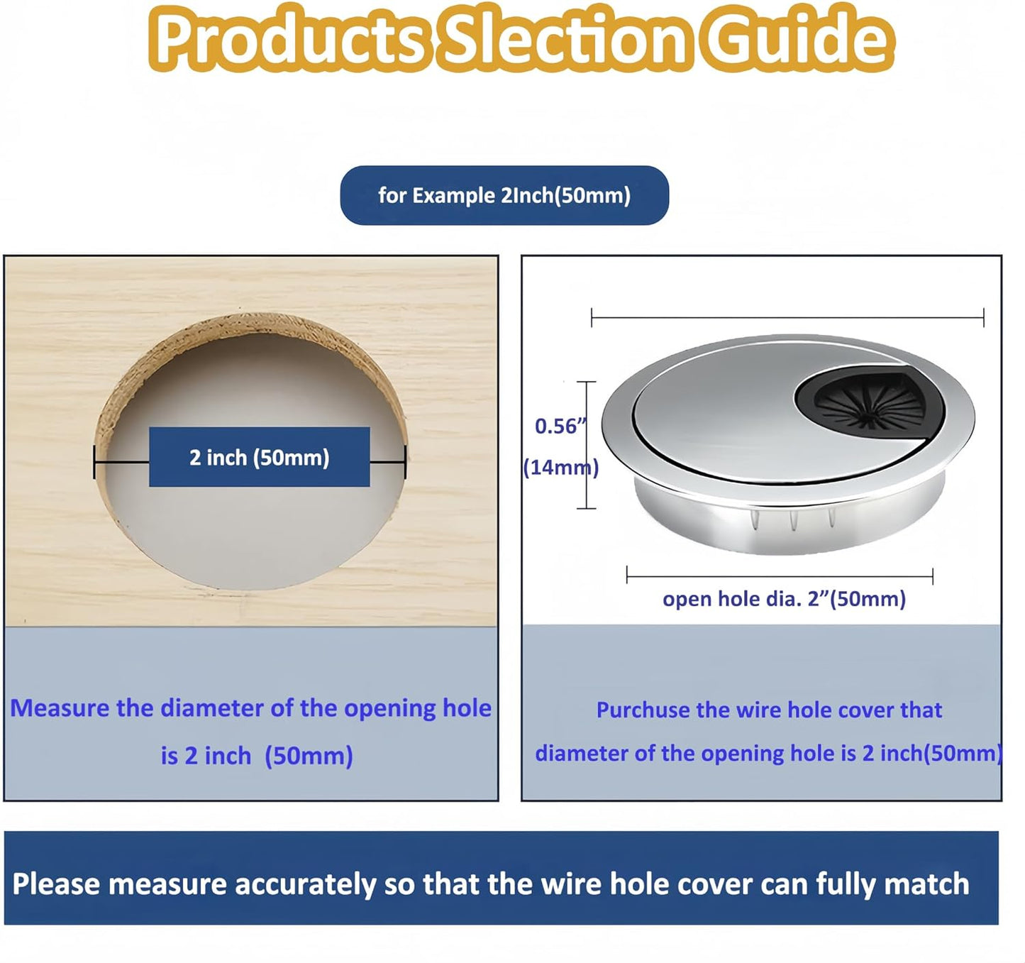 3 Pcs Satin Nickel Metal Cable Grommet, Zinc Alloy Desk Table Grommet Cable Cord Hole Cover for Home and Office, Fits 2inchs Hole 50MM Black